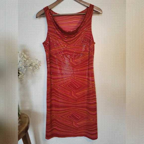 SEXY slinky 70s style red sequined cowl neck dress - Picture 1 of 9